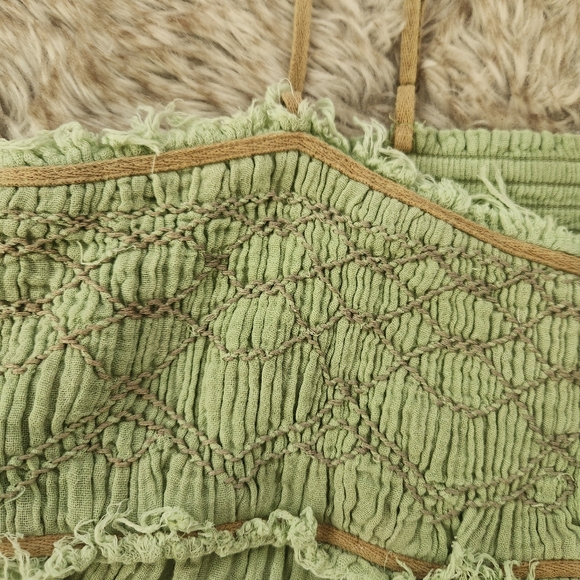 Free People Linda Jo Smocked Gauze Midi Dress Green Women's Size Large - Picture 7 of 14